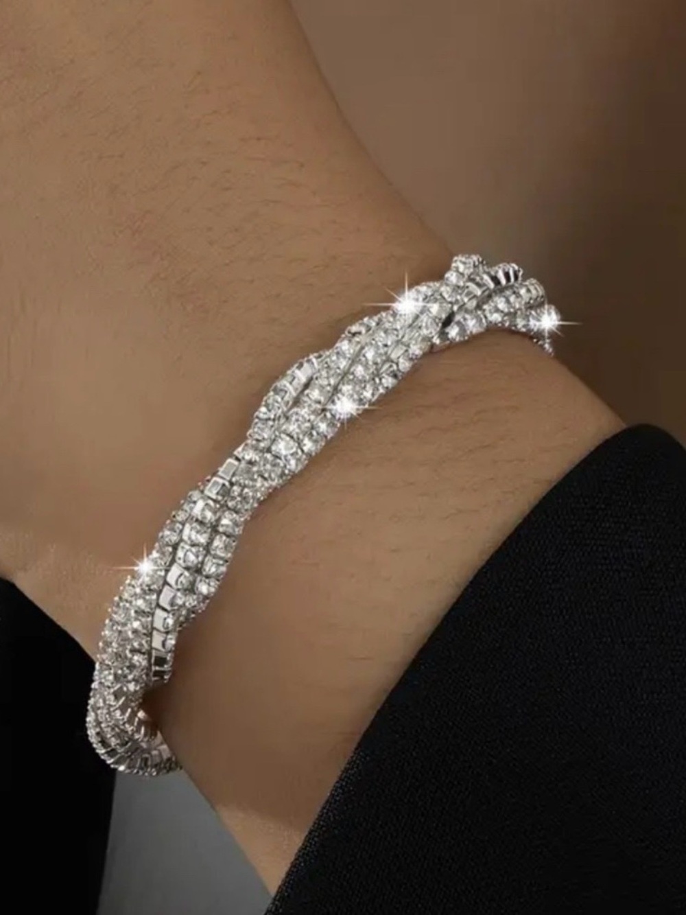 Sterling-Effect Twisted Crystal Tennis Bracelet - Silver